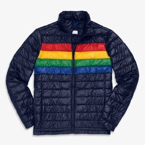 PRIMARY Adult Unisex Puffer Coat Rainbow Stripe Small